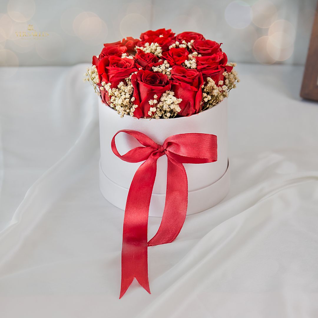Bunch of Red Roses white Gypsos