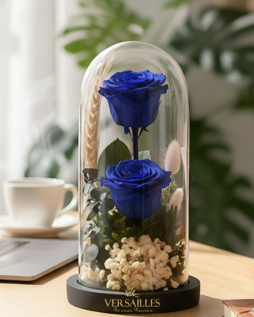 Double Blue Rose with WHite Gypso