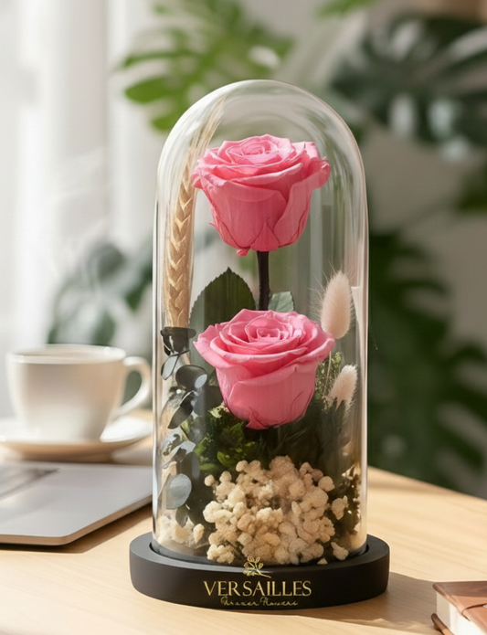 Double Pink Rose with White Gypso