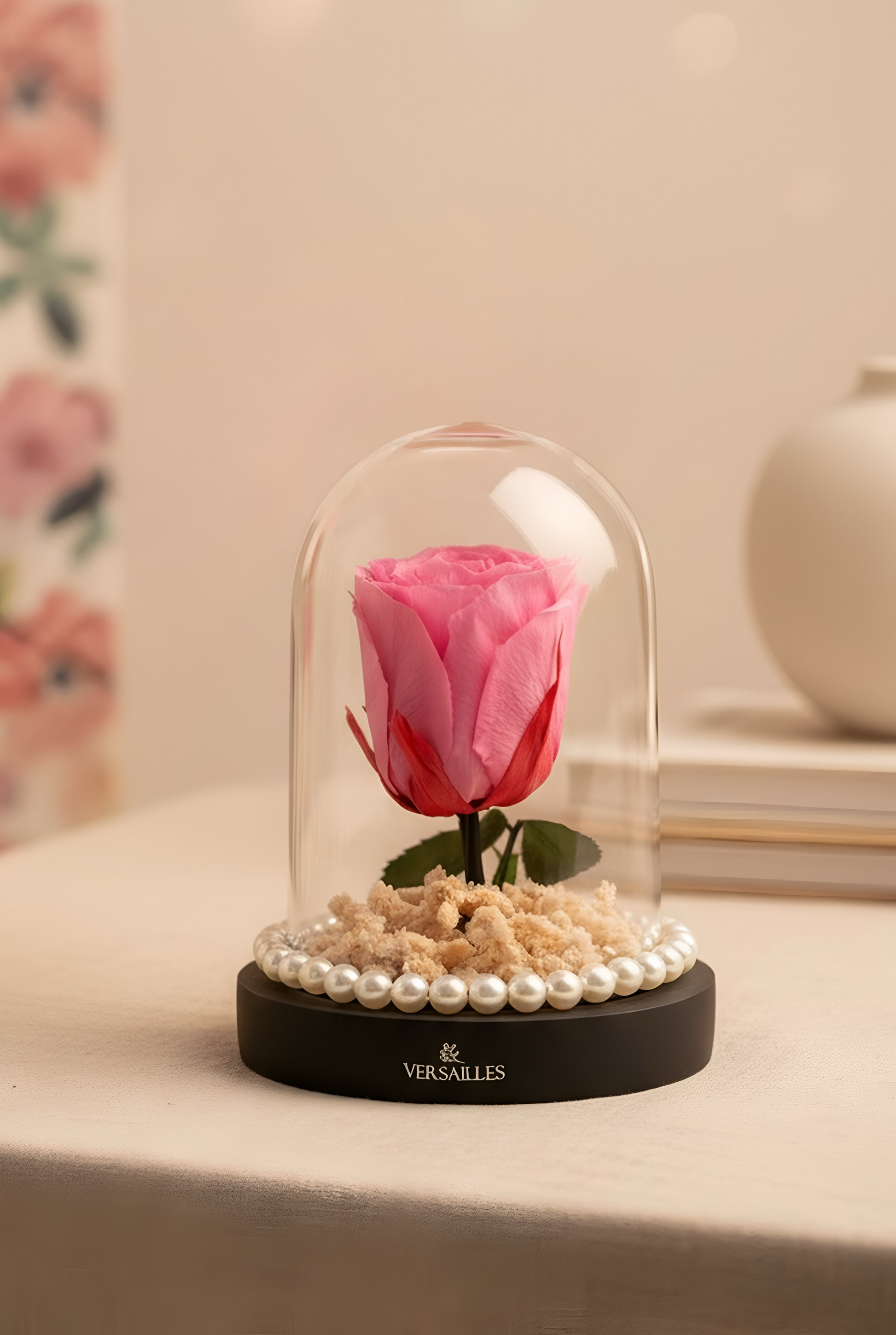 Pink Rose with White Gypso wite beads