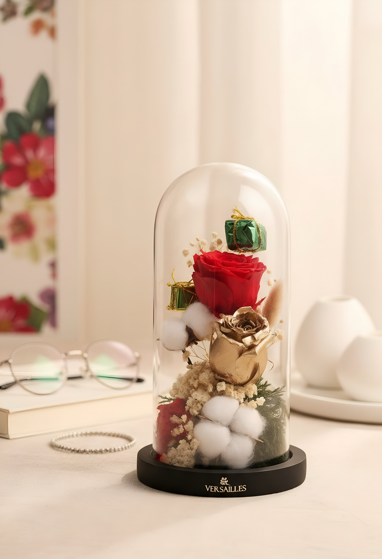 Red Rose Golden Rose Cotton Flower