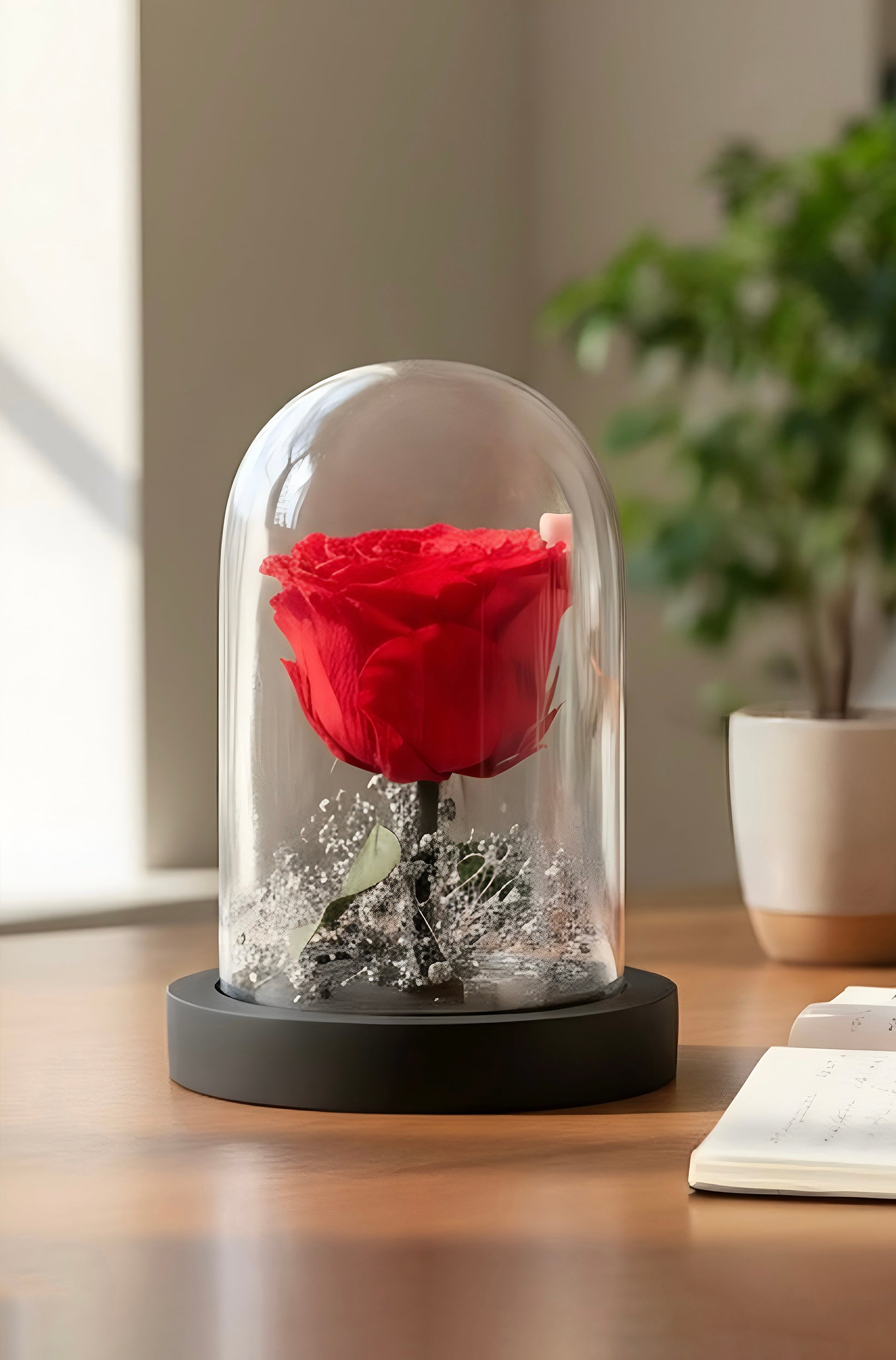 Red Rose with Silver Gypso in Black Base
