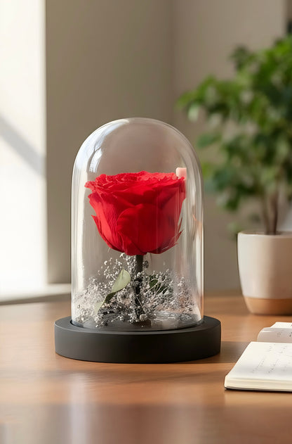 Red Rose with Silver Gypso in Black Base