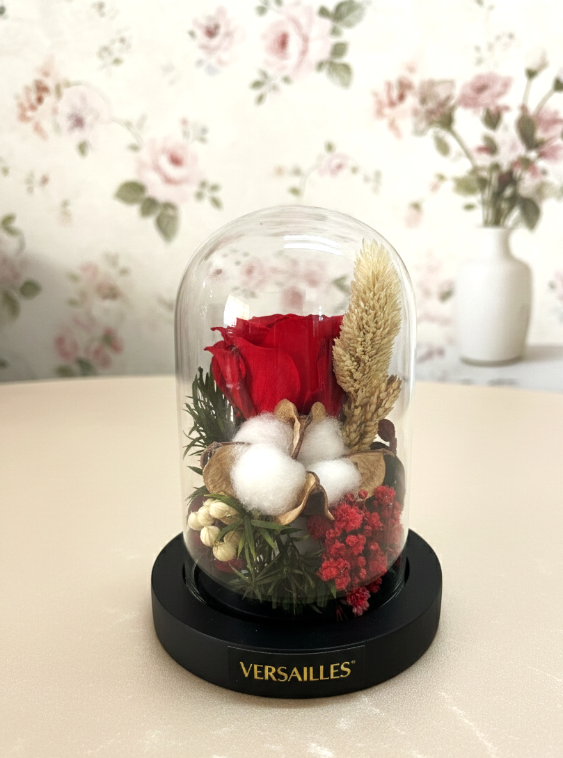 Red Rose with Cotton Flower