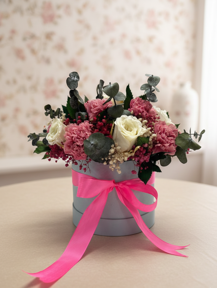 White Rose Bunch Pink Carnation 